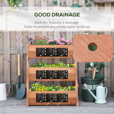 Outsunny 3 Tier Raised Garden Bed Wooden Elevated Planter Box Kit, 66L for Flower, Vegetable, Herb, 65x75x78cm, Brown 