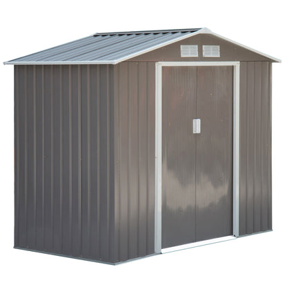 Outsunny 7ft x 4ft Lockable Garden Metal Storage Shed Storage Roofed Tool Metal Shed w/ Air Vents Steel Grey 