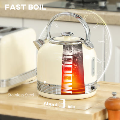 HOMCOM Polished Metal Kettle and Toaster Set - Cream 