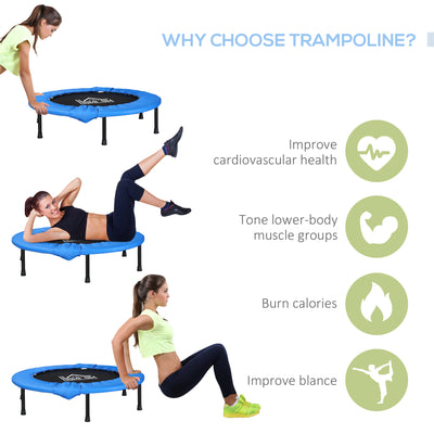 HOMCOM \'ce\'a696cm Mini Fitness Trampoline Home Gym Yoga Exercise Rebounder Indoor Outdoor Jumper with Safety Pad, Support Up to 100 KG, Blue and Black 
