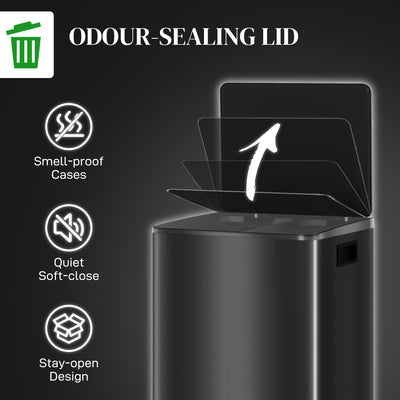 HOMCOM 60L Dual Compartment Stainless Steel Bin, with Deodoriser Holders - Black 