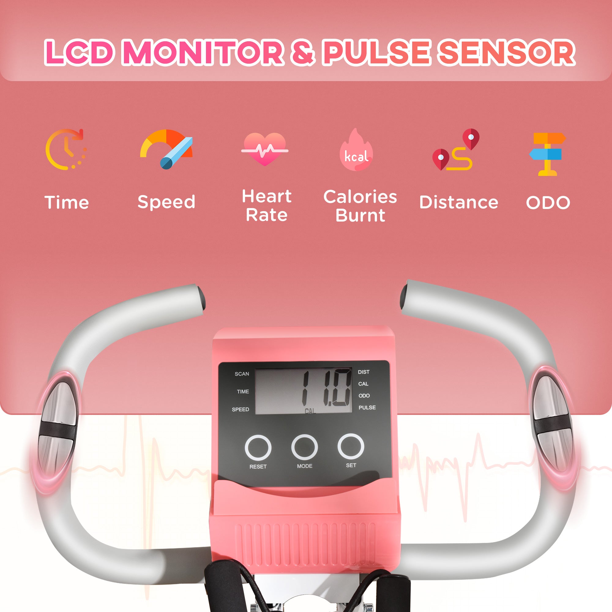 HOMCOM 2-in-1 Folding Exercise Bike with 8-Level Magnetic Resistance, Arm Resistance Band, Pulse Sensor, Pink 