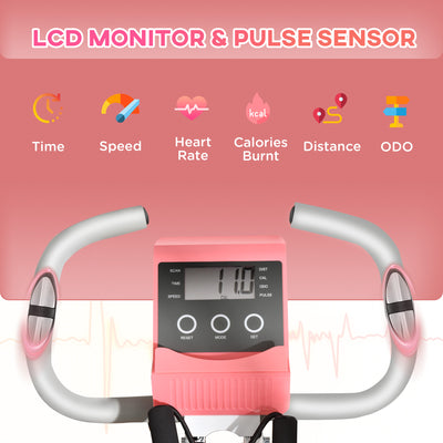 HOMCOM 2-in-1 Folding Exercise Bike with 8-Level Magnetic Resistance, Arm Resistance Band, Pulse Sensor, Pink 