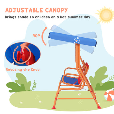 Outsunny Two Seater Kids Garden Swing, Cowboy Themed kids Swing Chair with Adjustable Canopy, Safety Belts for Outdoor Use 