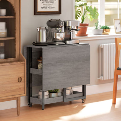 HOMCOM Industrial Folding Dining Table, Drop Leaf Table with Open Compartments for Small Spaces, Kitchen, Dining Room, Grey 