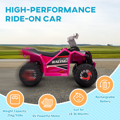 HOMCOM 6V Quad Bike with Wear-Resistant Wheels, Forward Backward Function, for Ages 18-36 Months, Pink 