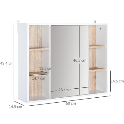 HOMCOM Bathroom Mirror Cabinet, Wall Mounted Storage Cabinet with Open Cupboard and Adjustable Shelf, White 