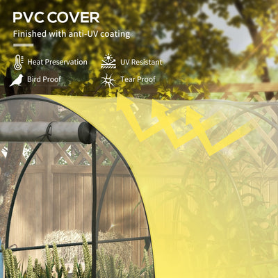 Outsunny Polytunnel Greenhouse Walk-in Grow House with Plasric Cover, Door, Mesh Window and Steel Frame, 3 x 2 x 2m, Clear 