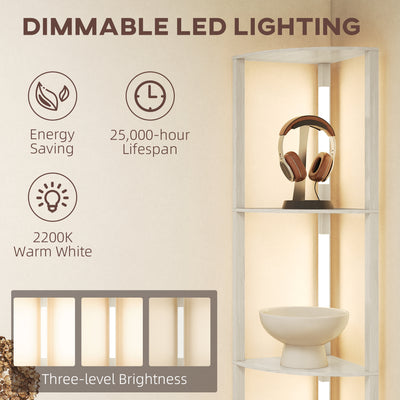 HOMCOM Corner Floor Lamp for Living Room Bedroom with Dimmable Warm White LED Light, Modern Tall Standing Lamp, Oak 