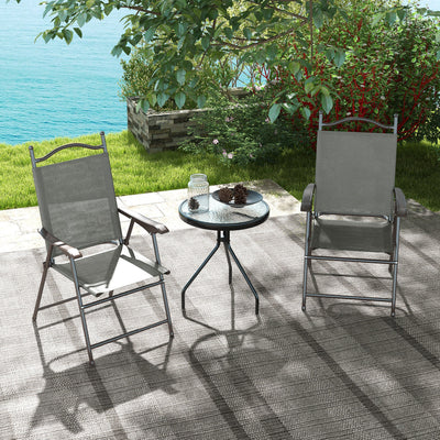 Outsunny Set of Two Folding Garden Chairs, with Fabric Mesh Seats - Dark Grey 