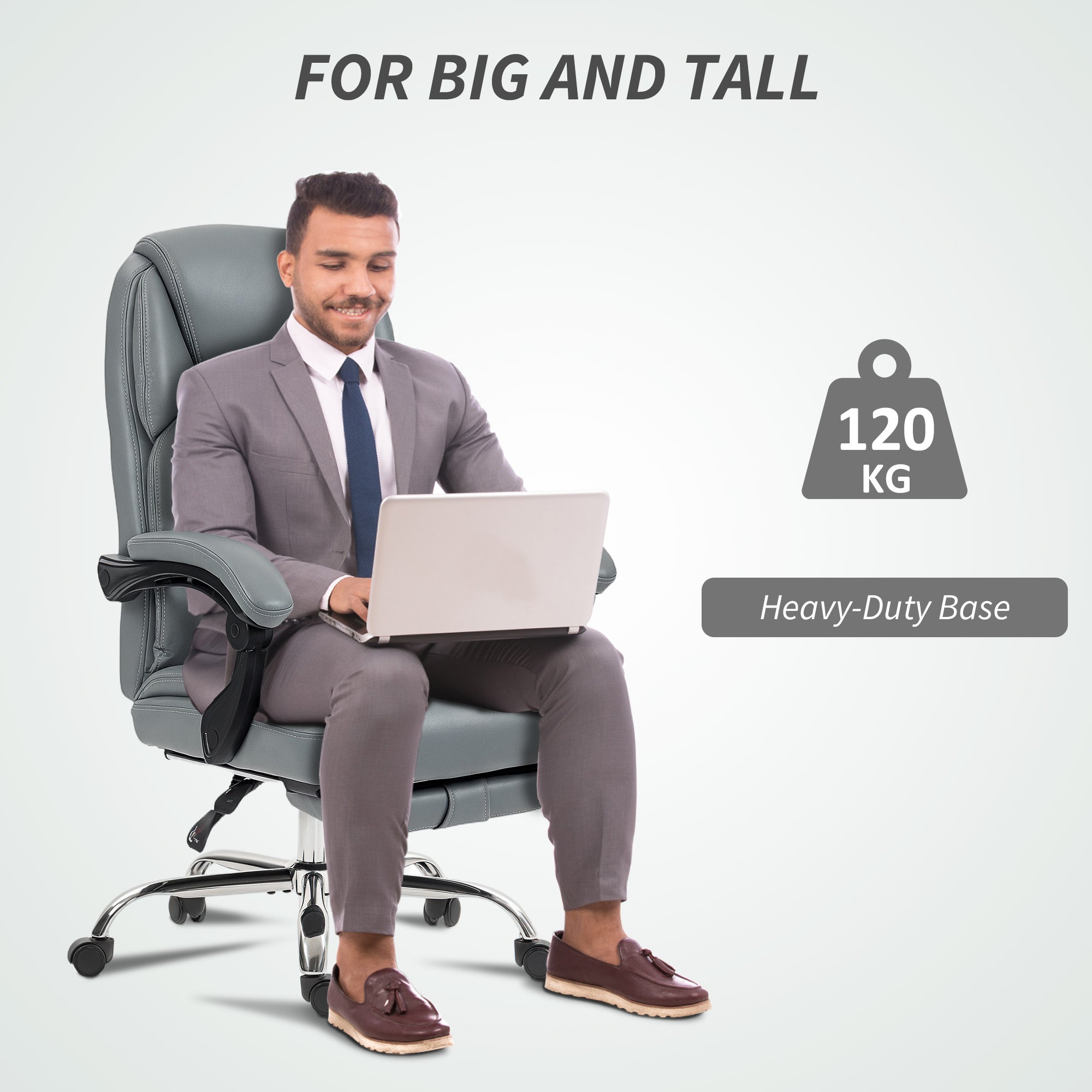 HOMCOM Faux Leather Reclining Office Chair, with Footrest - Grey 