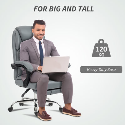 HOMCOM Faux Leather Reclining Office Chair, with Footrest - Grey 