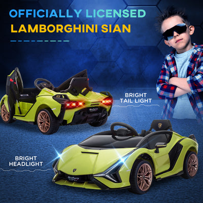 HOMCOM Lamborghini Sian Licensed 12V Kids Electric Ride On Car 2 Motors Toy Car with Remote Control Music Lights MP3 for 3-5 Years Green 
