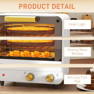HOMCOM Small Toaster Oven, 12L Multifunction Mini Countertop Oven with Glass Door, Adjustable Temperature and Timer, Accessory Included, 750W, White 