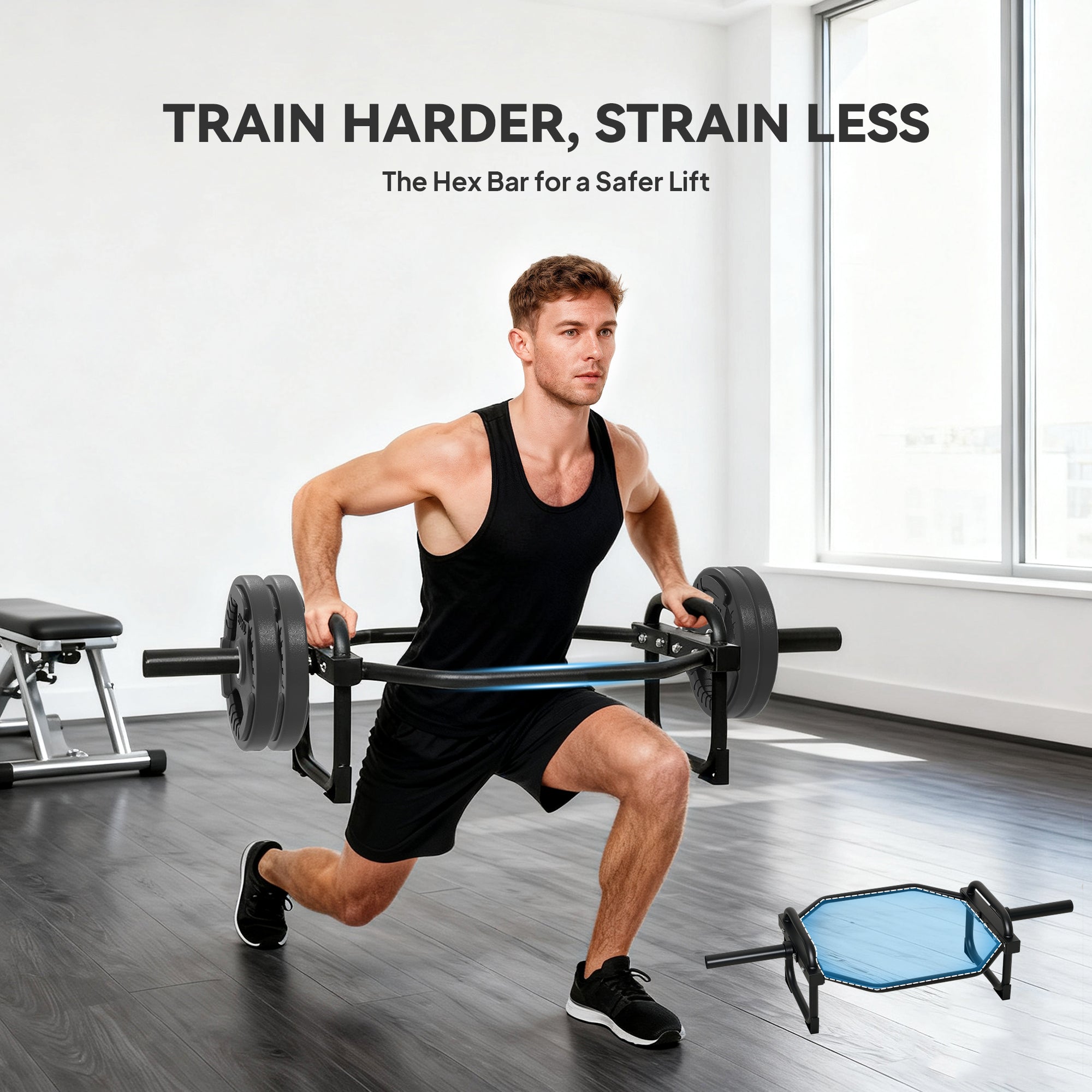 SPORTNOW Olympic Trap Bar, 2" Hex Barbell Bar with 300kg Capacity for Deadlifts, Shrugs, Squats and Farmer Walks 