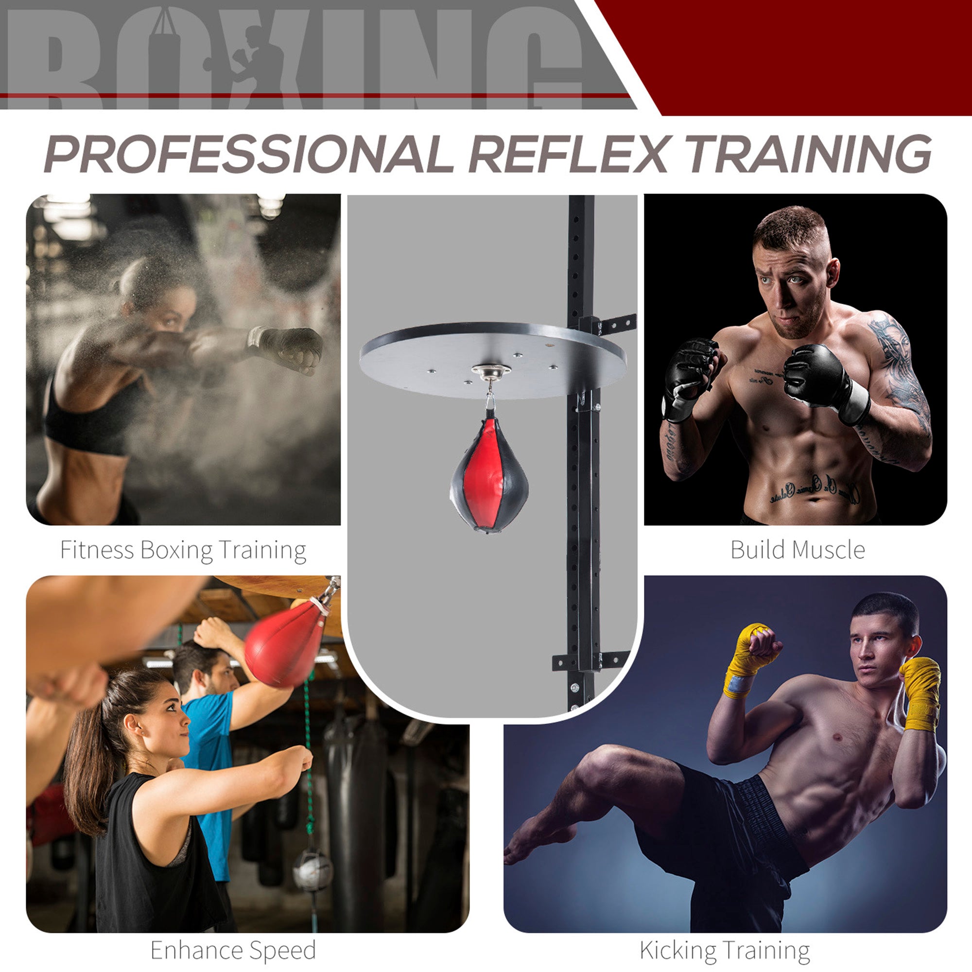 HOMCOM Speedball Platform Punch Bag Frame, Wall Mounted Swivel Bracket MMA Exercise Training Workout w/Ball 