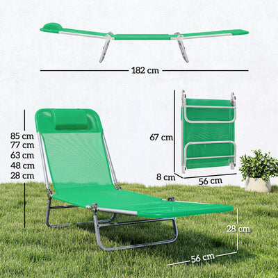 Outsunny Set of Two Steel Frame Sun Loungers, with Reclining Backs - Dark Green 