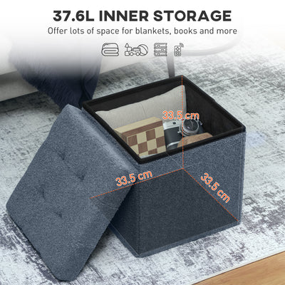 HOMCOM Foldable Sherpa Fleece Storage Ottoman - Blue 