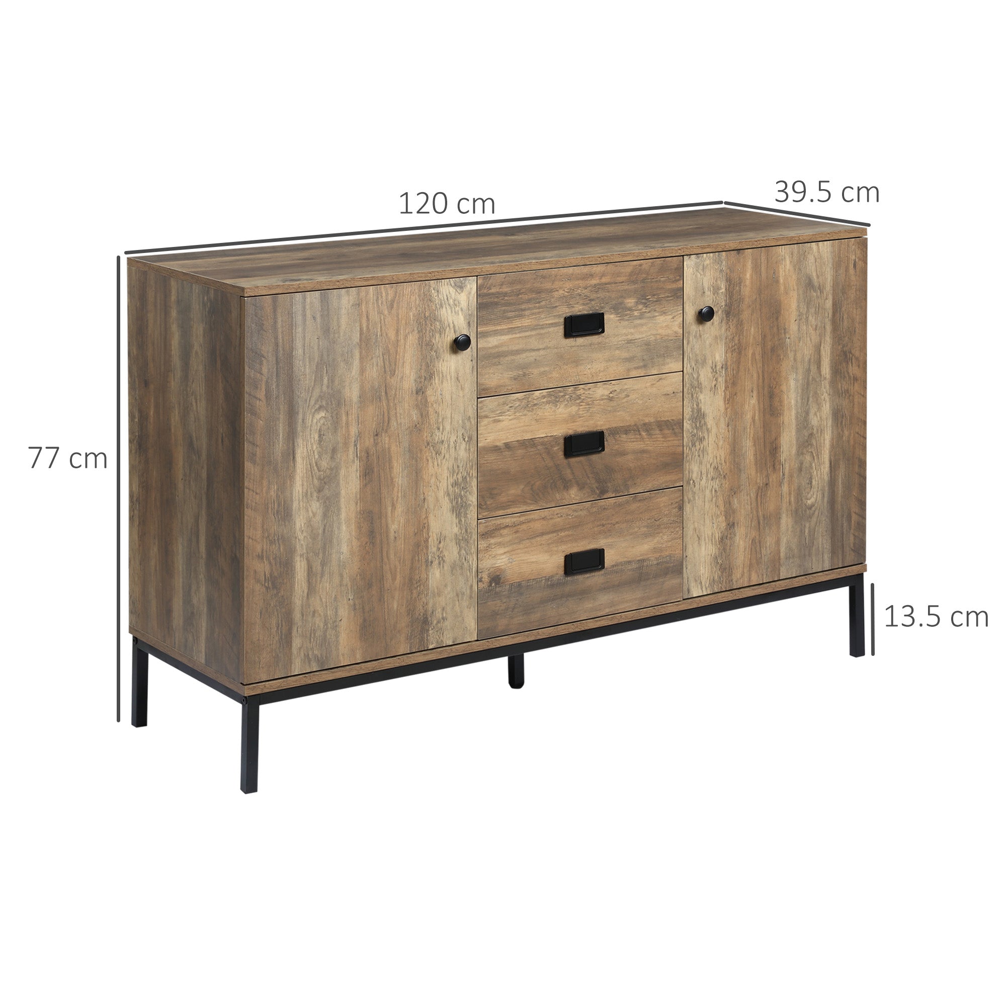HOMCOM Industrial Sideboard, Storage Cabinet, Accent Cupboard with Drawers, Adjustable Shelves for Kitchen, Dining Room, Living Room, Distressed Brown 
