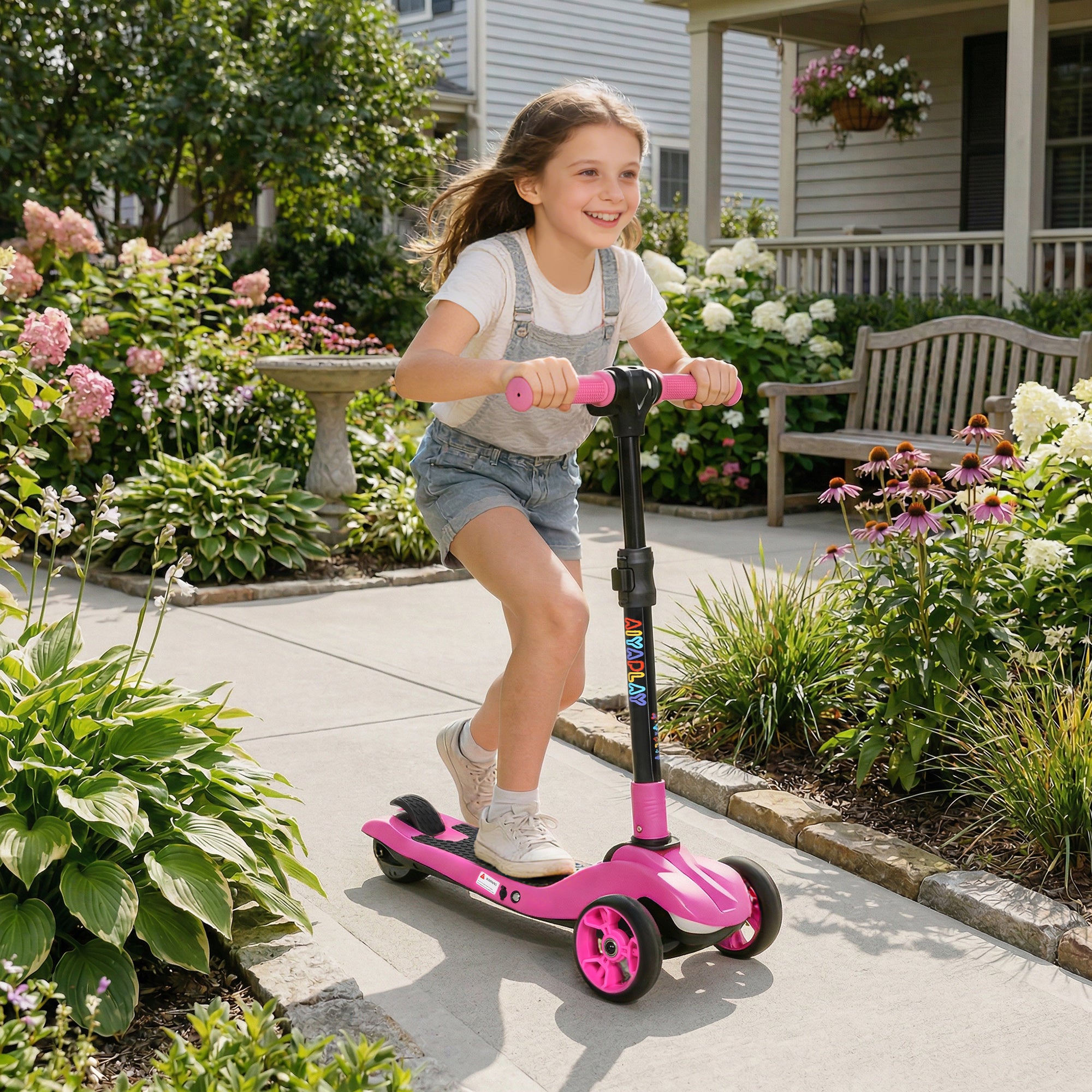 AIYAPLAY Three-Wheel Foldable Electric Scooter for Kids Aged 6-10 Years, Pink 