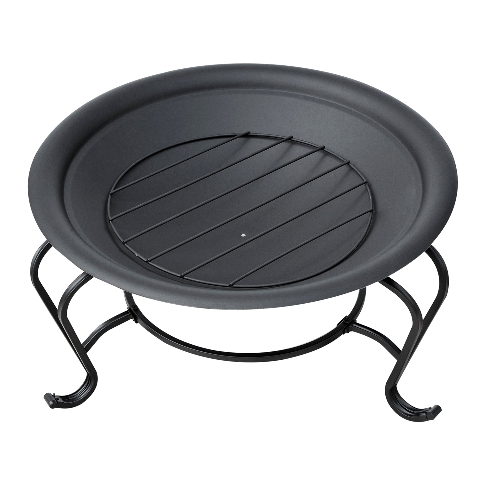Outsunny Metal Firepit Bowl Outdoor Round Fire Pit w/ Lid, Log Grate, Poker for Backyard, Camping, BBQ, Bonfire, Wood Burning Stove, 56 x 56 x 45cm, Black 