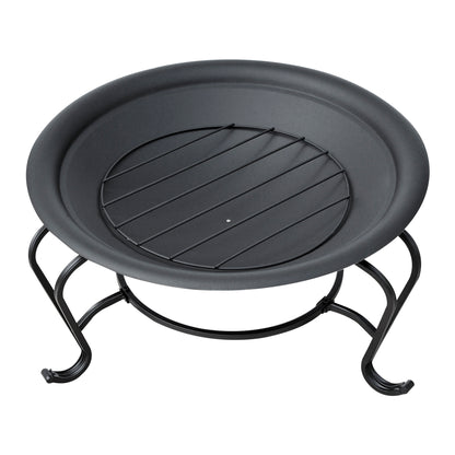 Outsunny Metal Firepit Bowl Outdoor Round Fire Pit w/ Lid, Log Grate, Poker for Backyard, Camping, BBQ, Bonfire, Wood Burning Stove, 56 x 56 x 45cm, Black 