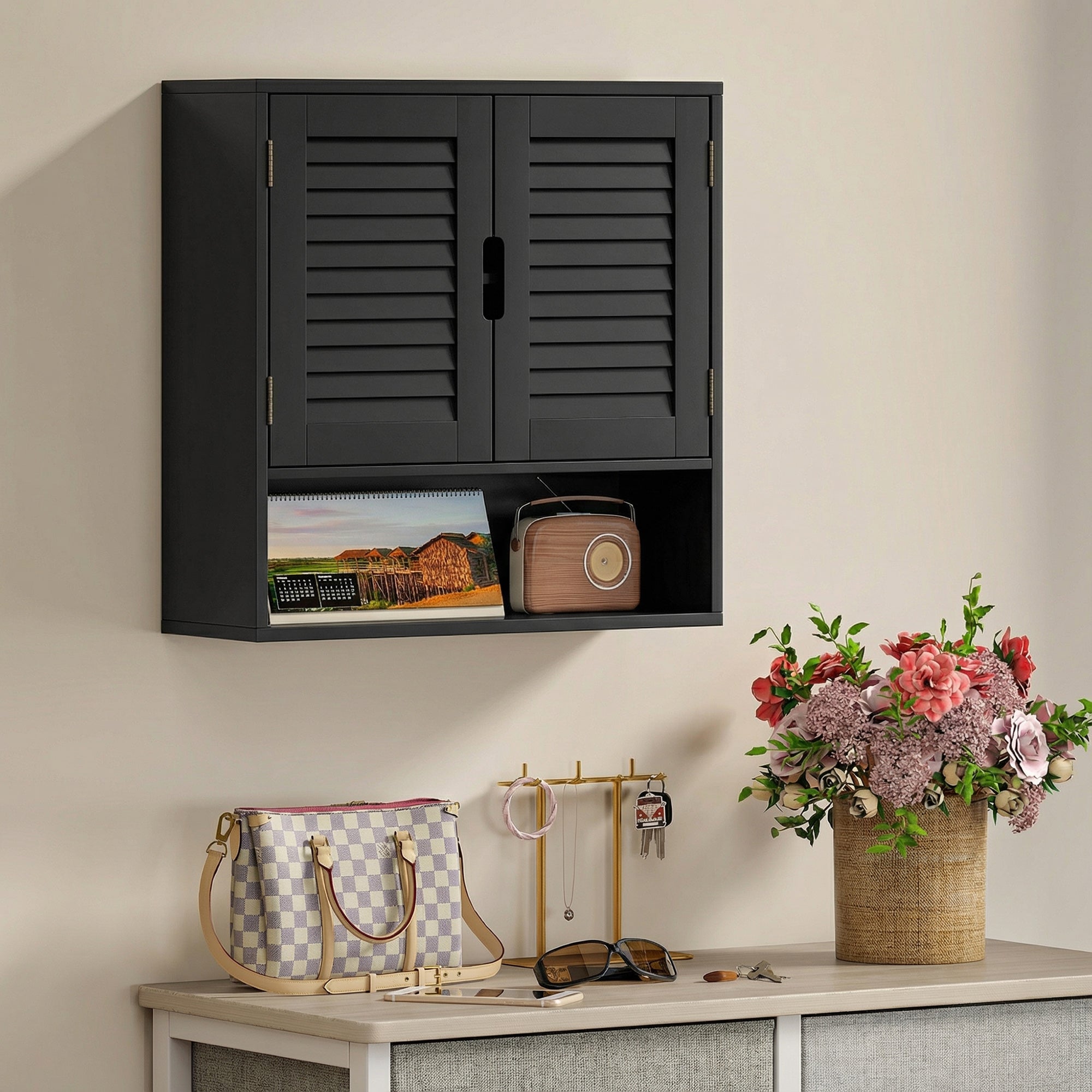 HOMCOM Bathroom Cabinet, Wall Mounted Storage Cabinet with Adjustable Shelves, 60 x 20 x 60 cm, Black 