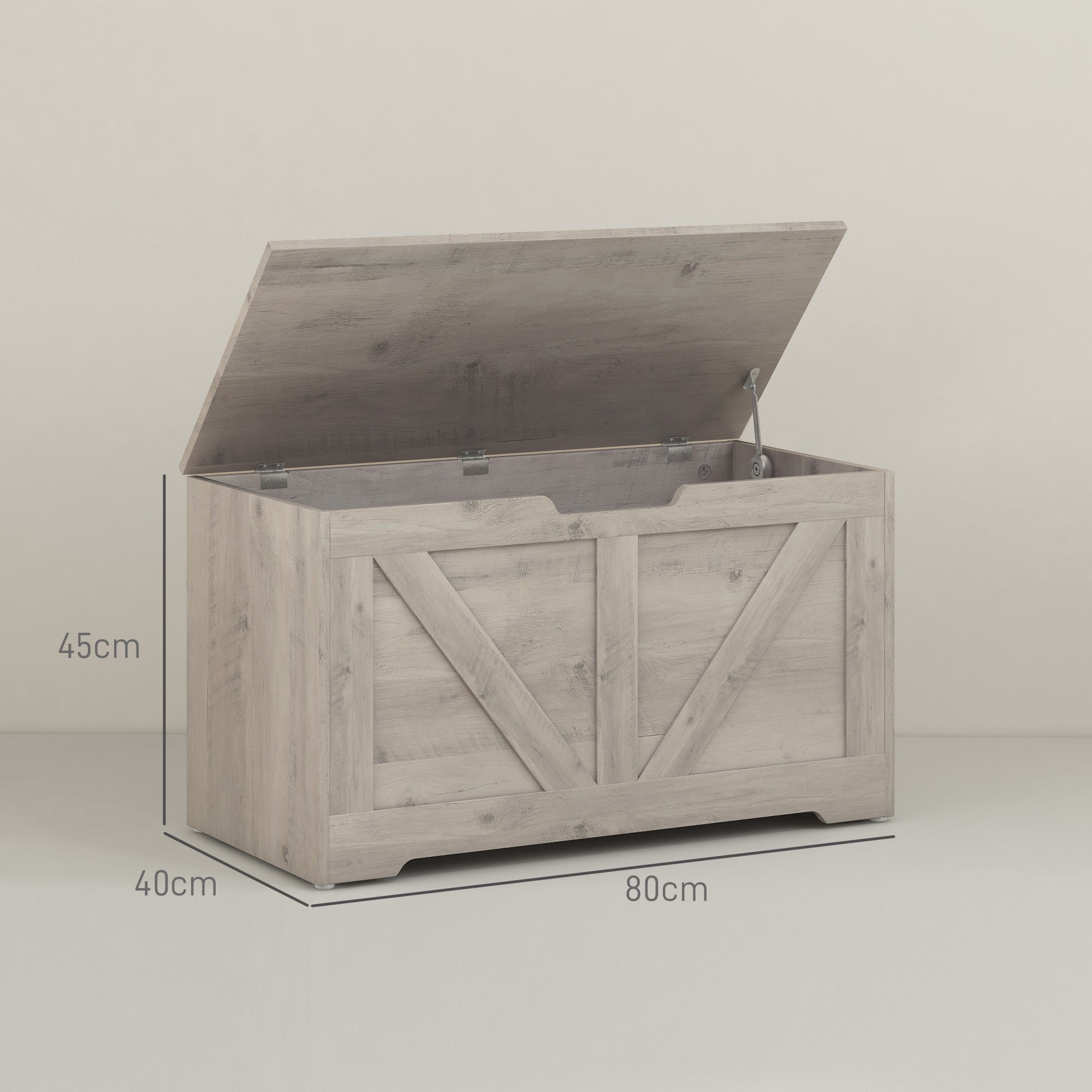HOMCOM 100L Home Storage Box, with Safety Hinges - Grey Wood-Effect 