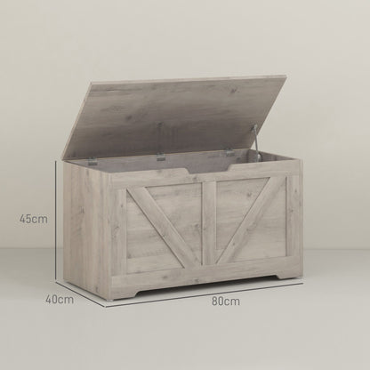 HOMCOM 100L Home Storage Box, with Safety Hinges - Grey Wood-Effect 