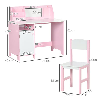 HOMCOM Kids Desk And Chair Set 2 PCs Childrens Table And Chair Set Multi Use Toddler Furniture with Whiteboard, Storage - Pink 