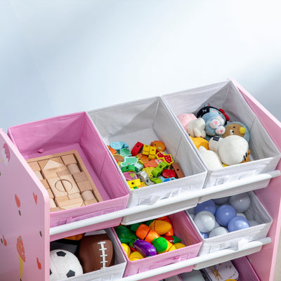 ZONEKIZ Kids Storage Rack, with Nine Removable Baskets, for Nursery, Bedroom, Playroom - Pink 