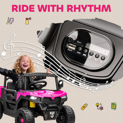 AIYAPLAY Kids Ride on Car, 12V Electric Kids UTV with Electric Dump Bed, 4-Wheel Suspension for 3-8 Years, Pink 