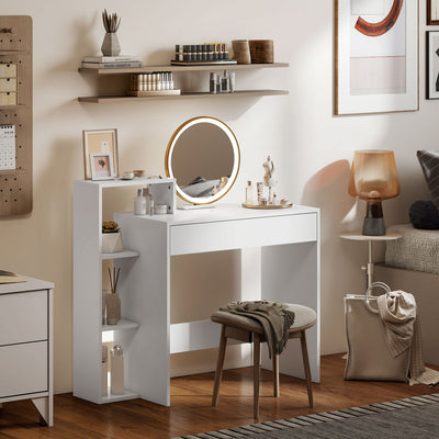 HOMCOM Desk with Storage, Computer Desk with 3 Open Shelves and Drawer, Workstation, Computer Table, White 