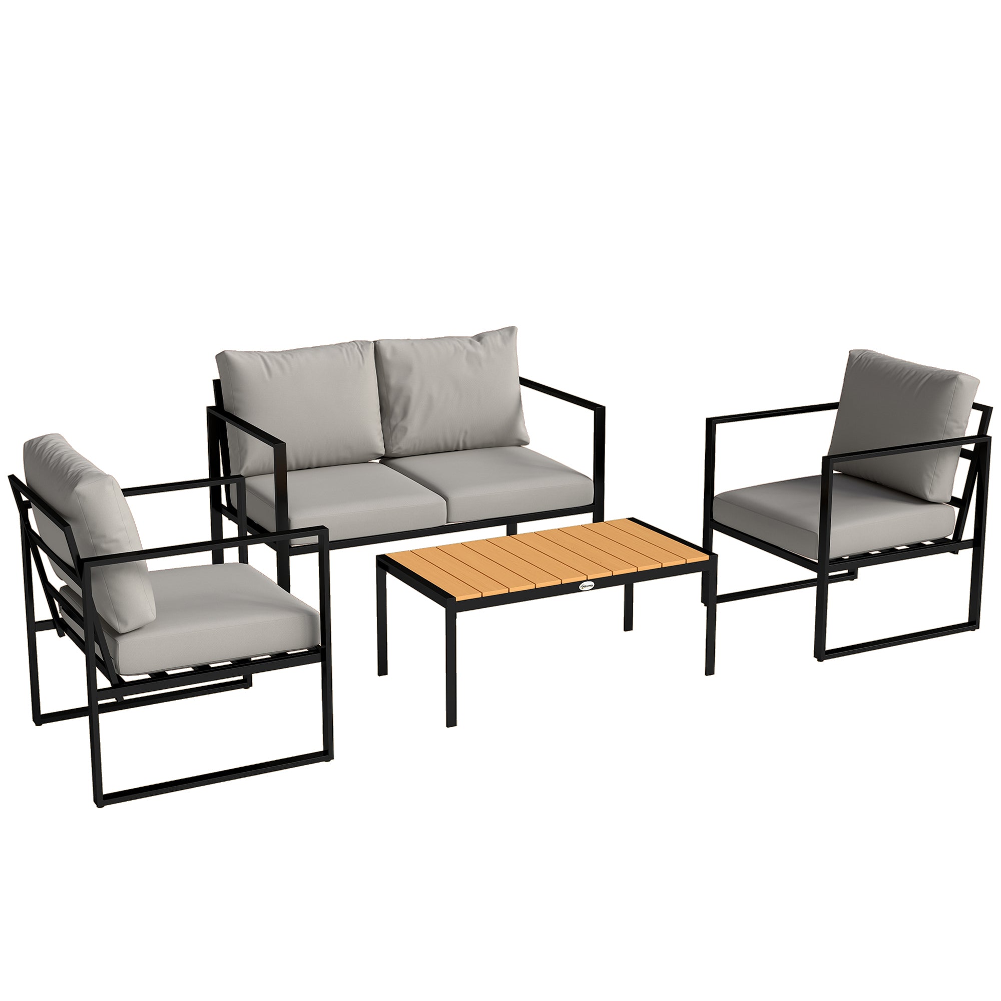 Outsunny Outdoor Garden Furniture Set, 4 Piece Patio Furniture with Slatted Table, Indoor Outdoor Balcony Patio Conservatory Set 