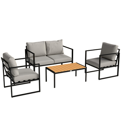 Outsunny Outdoor Garden Furniture Set, 4 Piece Patio Furniture with Slatted Table, Indoor Outdoor Balcony Patio Conservatory Set 