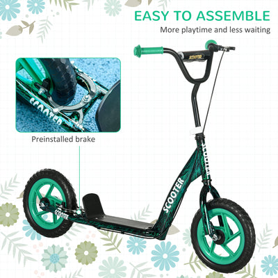AIYAPLAY Kids Scooter with Adjustable Handlebar, Children's Kick Scooter with Non-slip Footplate, Rear Brake, Kickstand, Green 