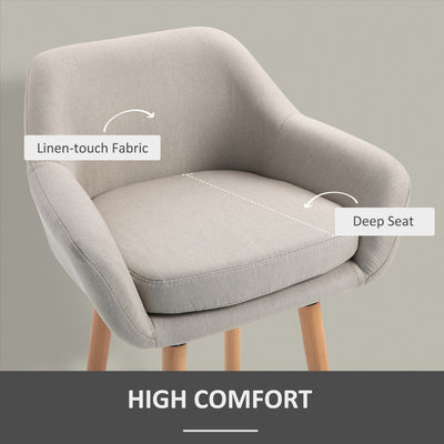 HOMCOM Set of 2 Bar Stools Modern Upholstered Seat Bar Chairs w/ Metal Frame, Solid Wood Legs Living Room Dining Room Fabric Furniture - Beige 
