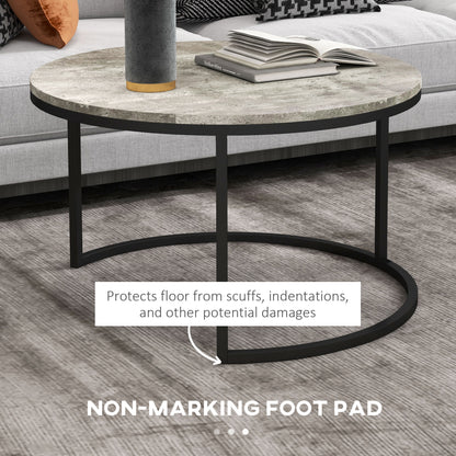 HOMCOM Set of Two Marble-Effect Stacking Tables - Grey/Black 
