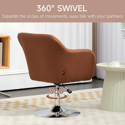 HOMCOM Swivel Microfibre Accent Chair for Living Room Contemporary Vanity Armchair with Adjustable Height Thick Cushion Lumbar Support Armrest for Bedroom Office Brown 