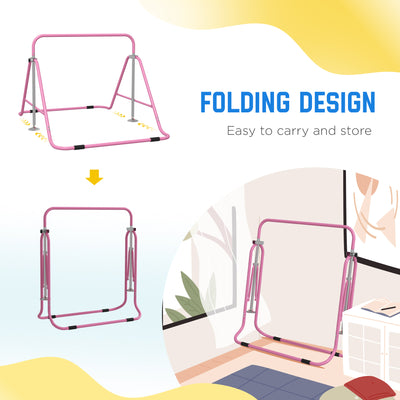 HOMCOM Kids Gymnastic Bar, with Adjustable Height, Foldable Horizontal Bars - Pink 