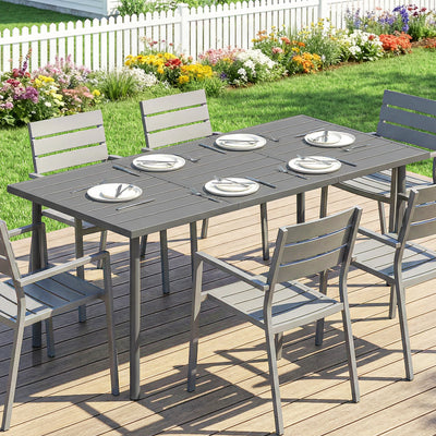 Outsunny Garden Dining Table for 6 Person, 165 x 80 cm Rectangular Outdoor Dining Table with Slatted Top 