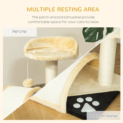 PawHut Cat Tree Scratching Scratcher Post Kitten Activity Centre Climber Hanging Ball Beige 