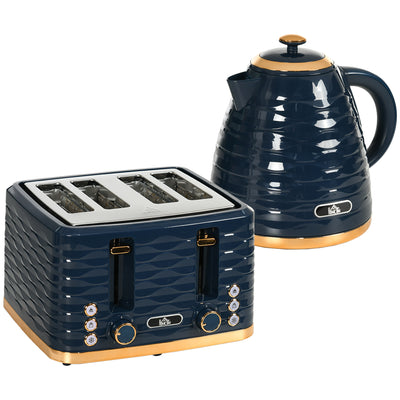 HOMCOM 3000W 1.7L Rapid Boil Kettle & 4 Slice Toaster, Kettle and Toaster Set with 7 Browning Controls and Crumb Tray, Blue 