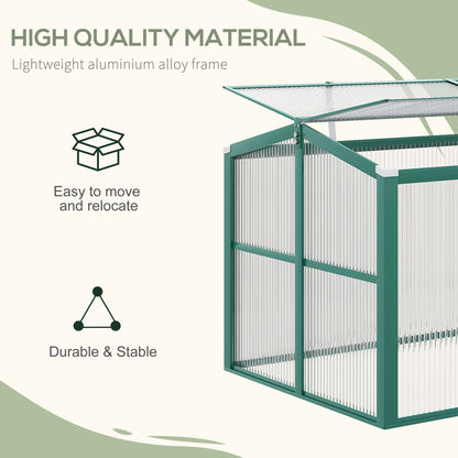 Outsunny Aluminium Polycarbonate Greenhouse Cold Frame Grow House, Openable Top for Flowers and Vegetables, 130x70x61cm 