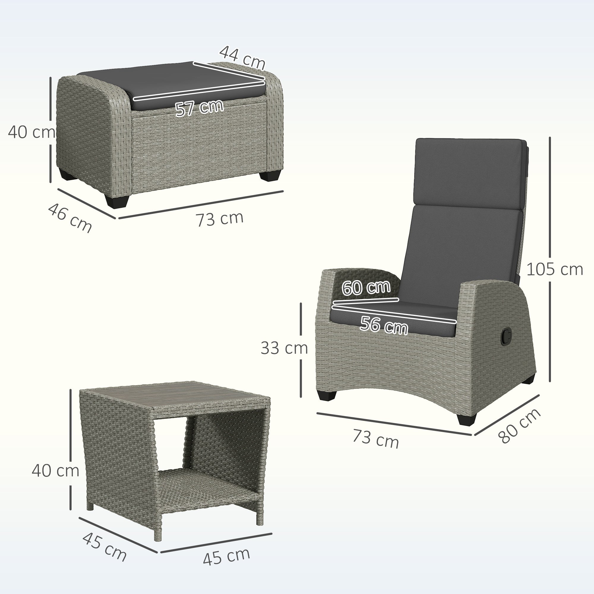 Outsunny 5-Piece Rattan Garden Furniture Set with Cushions - Charcoal Grey 