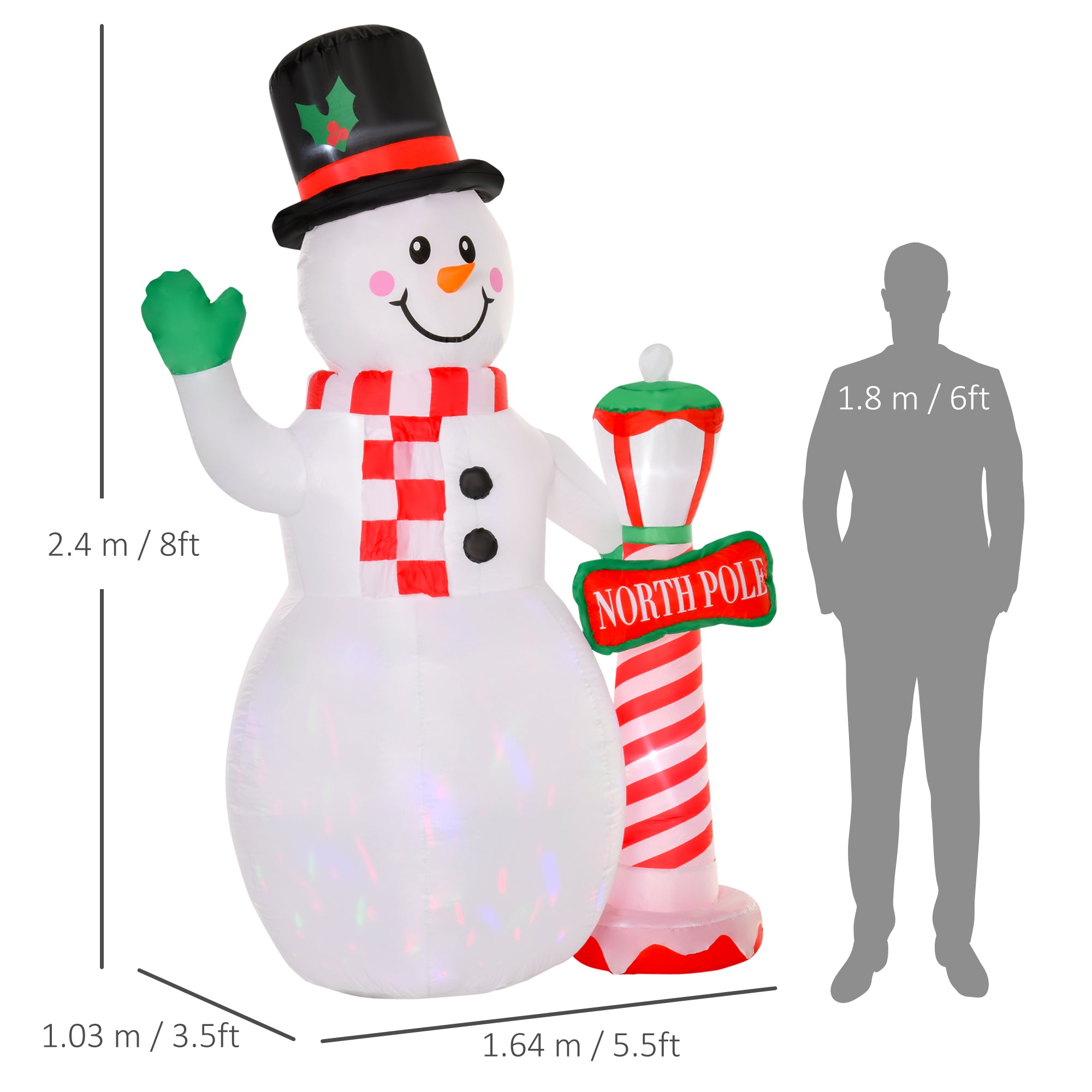 HOMCOM 8ft Tall Christmas Inflatable Snowman with Street Lamp, Lighted for Home Indoor Outdoor Garden Lawn Decoration Party Prop 