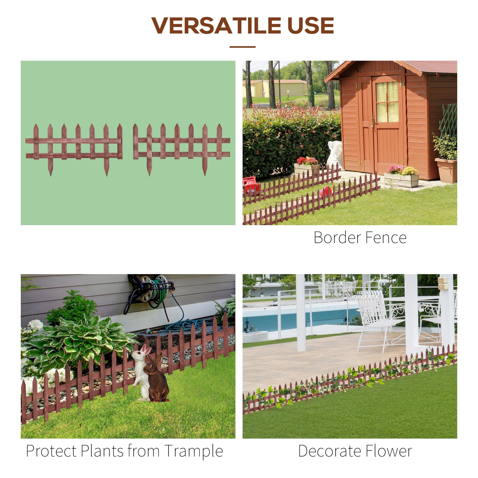 Outsunny Set of 12 Wooden 60cm Garden Fence Pieces 