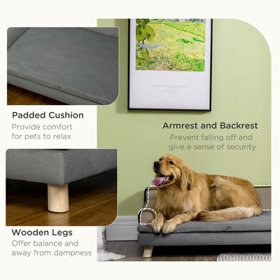 PawHut Dog Sofa, with Wooden Legs, Water-Resistant Fabric, for Medium & Large Dogs - Grey 