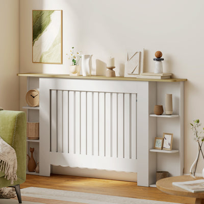 HOMCOM Radiator Cover with Open Storage Shelves, Vertical Slatted Cabinet Shelf Heater Cover for Living Room, Hallway, Large, White 