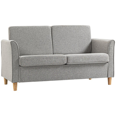 HOMCOM Compact Loveseat Sofa, Modern 2 Seater Sofa for Living Room with Wood Legs and Armrests, Light Grey 